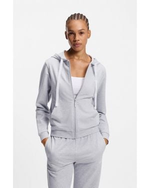 HUGO Cotton-Blend Zip-Up Hoodie With Logo Details - Grey