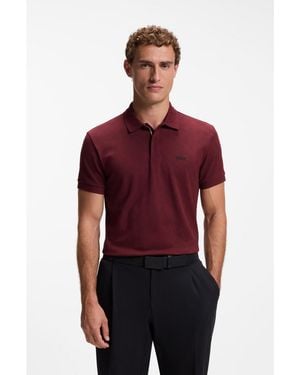 BOSS Cotton-Piqué Polo Shirt With All-Over Print - Red