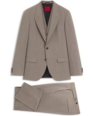 HUGO Driedelig Slim-Fit Popeline Pak Van Een Wolmix - Grijs