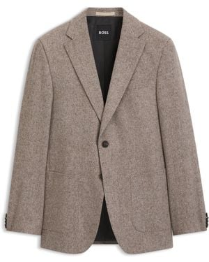 BOSS Slim-Fit Blazer Van Een Rijke Wolmix Met Visgraatpatroon - Bruin