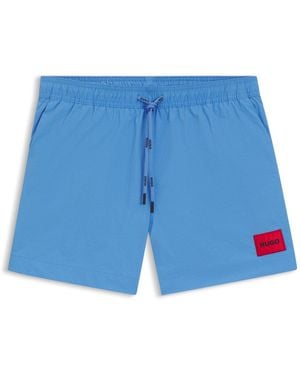HUGO Badeshorts Mit Durchgehendem Innenfutter Und Rotem Logo-Label - Blau