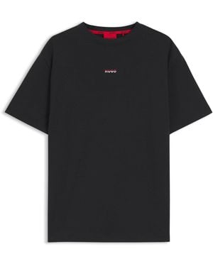 HUGO Relaxed-Fit Pyjama-Shirt Aus Baumwolle Mit Logo-Print - Schwarz