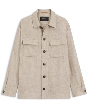 BOSS Sobrecamisa Regular Fit De Lana Virgen, Seda Y Lino - Neutro
