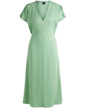 BOSS Kleid Aus Stretch-Gewebe Mit V-Ausschnitt - Grün