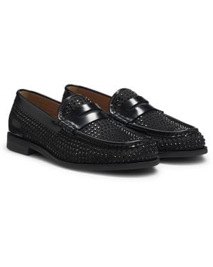 BOSS Loafer Aus Leder Mit Strass Und Satin - Schwarz
