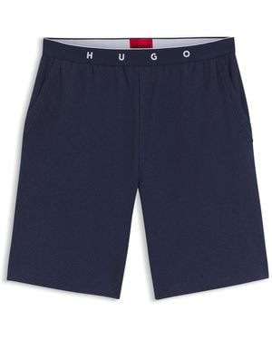 HUGO Geribbelde Pyjamabroek Van Een Katoenmix Met Logotailleband - Blauw