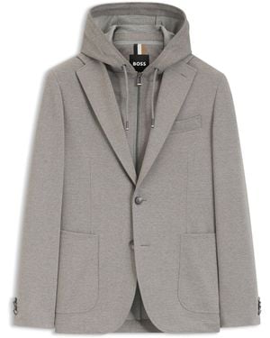 BOSS Slim-Fit Blazer Met Geïntegreerde Capuchon - Grijs