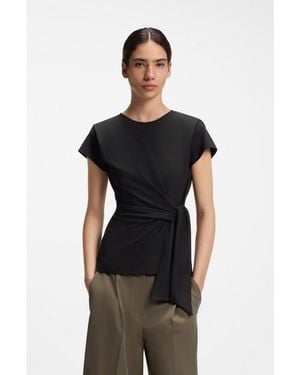 BOSS Fitted T-Shirt With Waist Knot Detail - Black