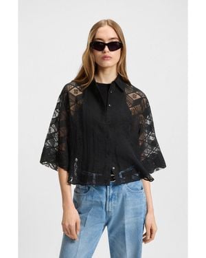 HUGO Regular-Fit Chiffon Blouse With All-Over Logo Print - Black