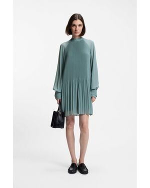 BOSS Plissé Dress With Sheer Sleeves - Blue