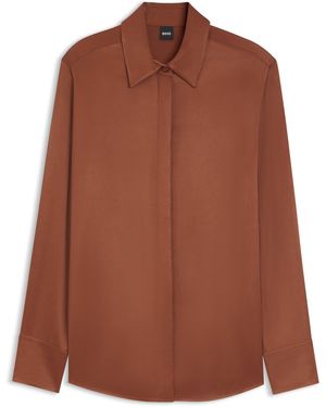 BOSS Blusa Regular Fit En Tejido Suave Y Brillante - Marrón