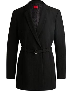 HUGO Regular-Fit Blazer Van Seersucker Met Gespriem - Zwart