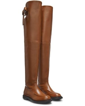 BOSS Overknee-Boots Aus Leder - Braun