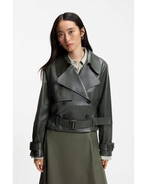 BOSS Leather Jacket With Trench Styling - Green