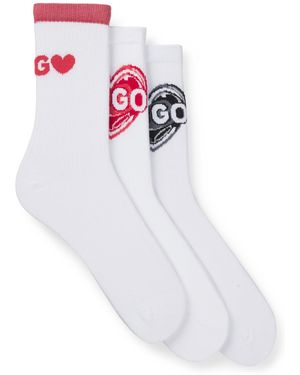 HUGO Lot De Trois Paires De Chaussettes Mi-Mollet En Coton Mélangé À Logos - Blanc
