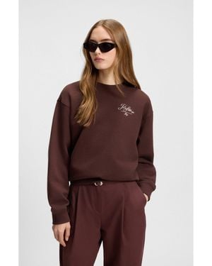 HUGO Cotton-Terry Sweatshirt With Parisian Graphic Print - Brown