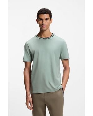 BOSS Cotton-Jersey T-Shirt With Logo Collar - Green