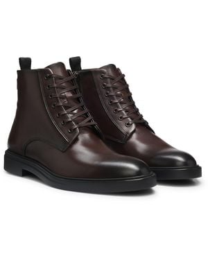 BOSS Schnürboots Aus Leder Mit Seitlichem Reißverschluss - Schwarz