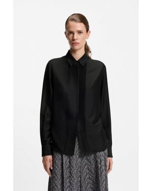 BOSS Regular-Fit Tuxedo-Inspired Blouse With Pintuck Pleats - Black