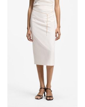 HUGO Pencil Skirt With-Tone Chain Belt - White