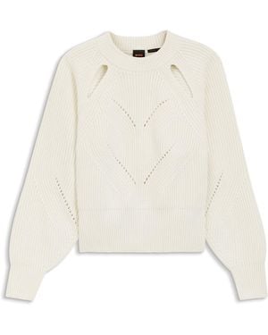 BOSS Relaxed-Fit Sweater With Open-Work Knit - Natural