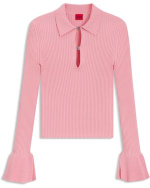 HUGO Knit Polo With Stacked-Logo Placket Closures - Pink