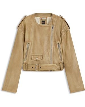 BOSS Kortere Bikerjas Van Generfd Rundleer - Naturel