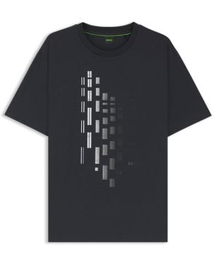 BOSS T-Shirt Van Stretchkatoen Met Geometrische Print - Zwart