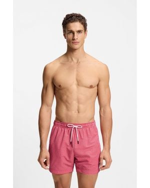BOSS Printed Swim Shorts With Logo Badge - Red