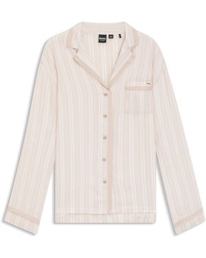 BOSS Chemise De Pyjama À Rayures Avec Garniture Logo - Blanc