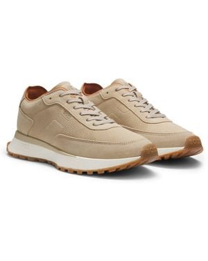 BOSS Suede Trainers With Perforations - Natural