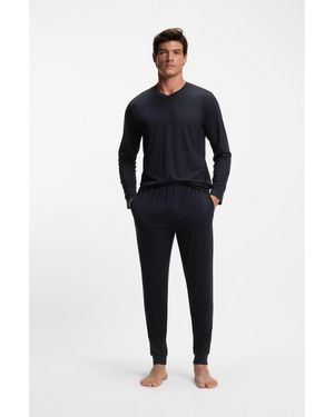 BOSS Mercerised Stretch-Jersey Pyjama Set With All-Over Print - Black