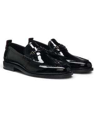 HUGO Loafer Aus Lackleder Mit Stack-Logo-Metalldetail - Schwarz