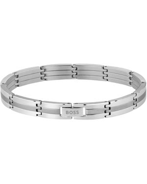 BOSS Tone Striped Cuff With Logo Clasp - White