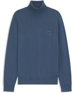 BOSS Rollkragenpullover Aus Baumwolle Mit Kaschmir - Blau
