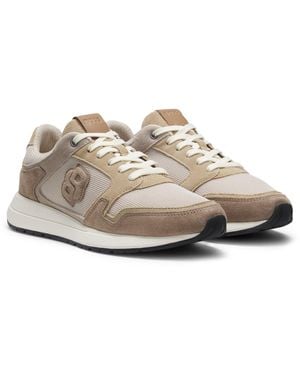BOSS Suede Sneakers With Double B Monogram - Natural