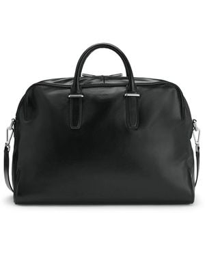BOSS Leather Holdall With Emed Logo - Black