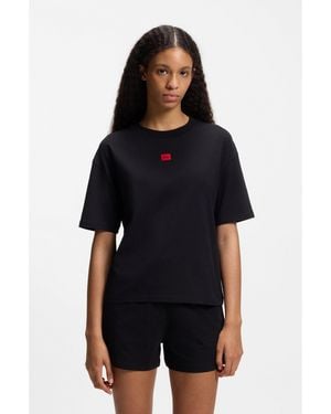 HUGO Stretch-Fabric Loungewear T-Shirt With Logo Label - Black