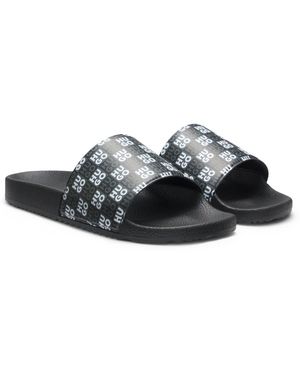HUGO Italian-Made Slides With Stacked-Logo Strap - Black