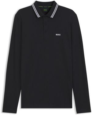 BOSS Polo Van Katoenpiqué Met Lange Mouwen - Zwart
