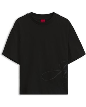 HUGO T-Shirt Van Katoenen Jersey Met Oversized Logostiksel - Zwart