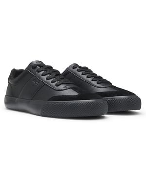 BOSS Grained Faux-Leather Trainers With Genuine Leather Trims - Black