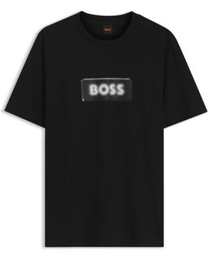 BOSS T-Shirt Van Katoenen Jersey Met Logo-Artwork - Zwart