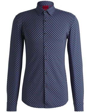 HUGO Bedrucktes Slim-Fit Hemd Aus Funktionalem Stretch-Jersey - Blau