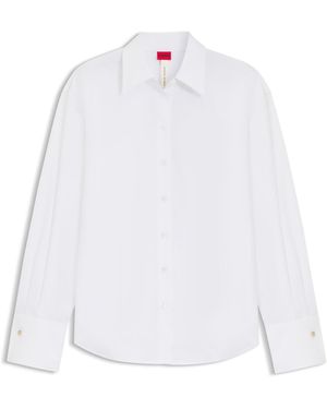 HUGO Blusa Relaxed Fit De Algodón Con Botones Con Logo Apilado En Los Puños - Blanco