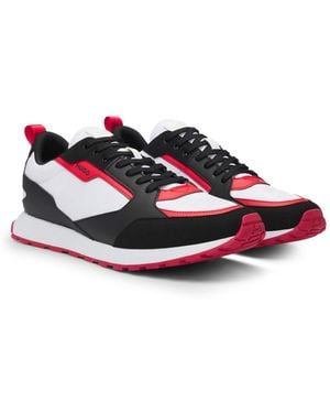 HUGO Mixed-Material Trainers With Branded Accents - Red