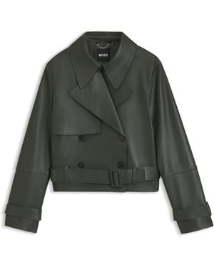 BOSS Lederjacke Im Trenchcoat-Stil - Schwarz