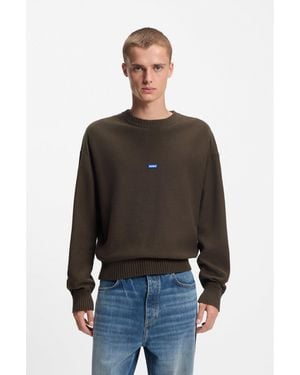 HUGO Knitted-Cotton Sweater With Logo Badge - Black