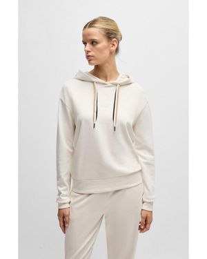 BOSS Logo-Print Hoodie With Signature-Stripe Cords - Natural