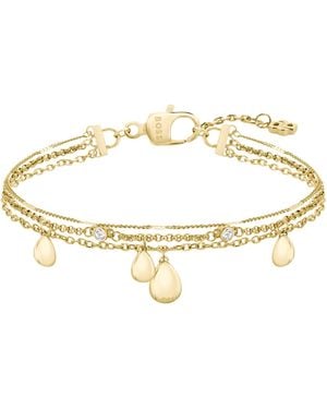 BOSS Drielaagse Goudkleurige Armband Met Druppelvormige Bedeltjes - Metallic